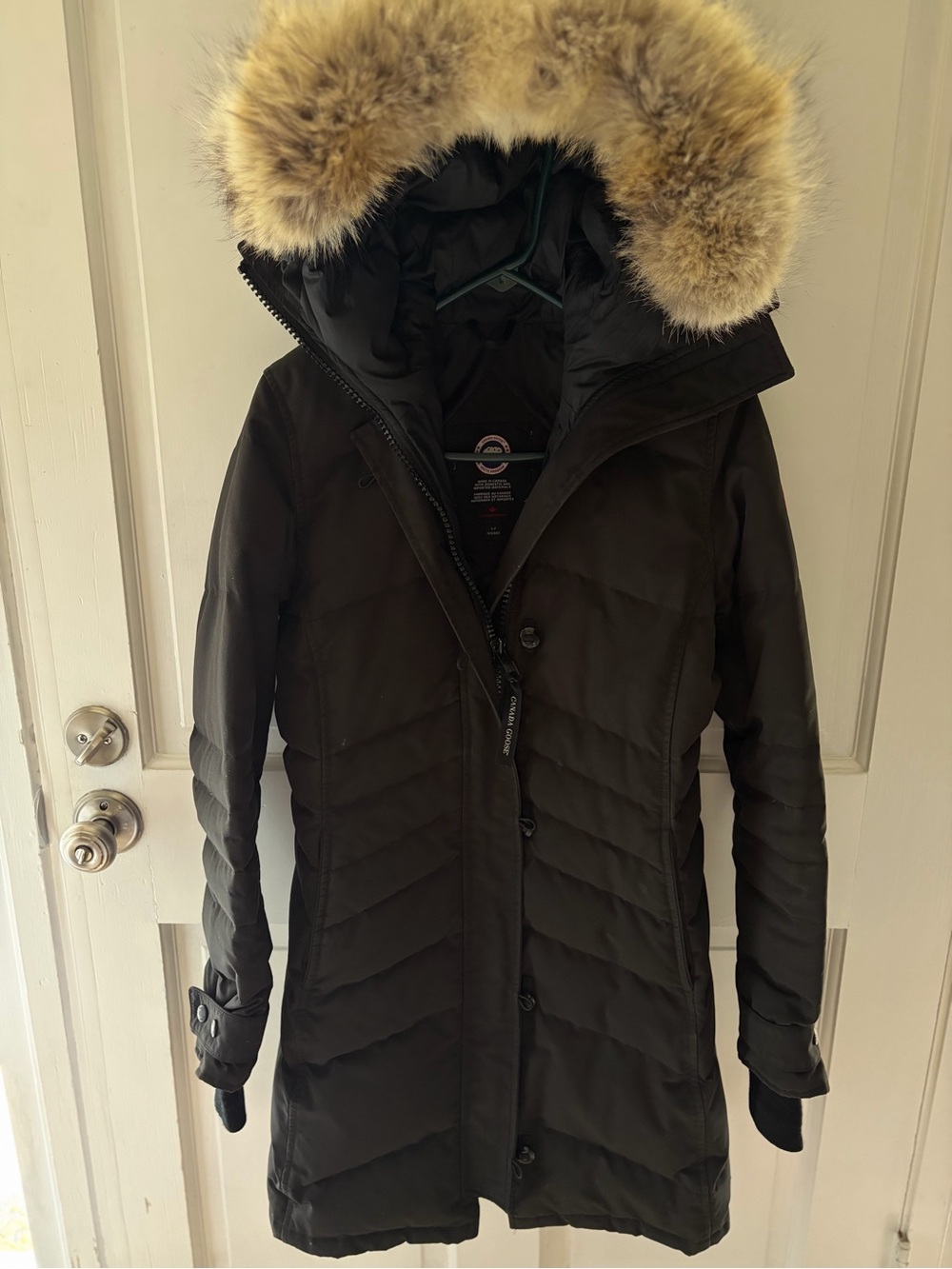 Canada Goose Black Long Puffer Parka with Natural Fur Trim Hood